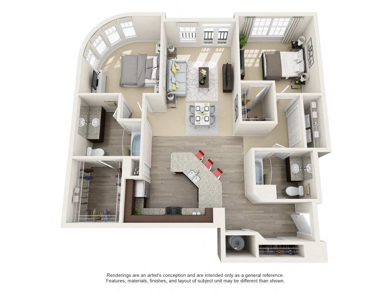 Floor plan for 2 beds, 2 baths, 1207 sqft